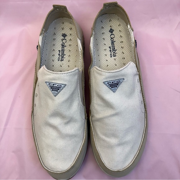 Tan Canvas Slip-On Boat Shoes Lightweight Fishing Coastal Sz 12 ᴄᴏʟᴜᴍʙɪᴀ PFG - Picture 5 of 11